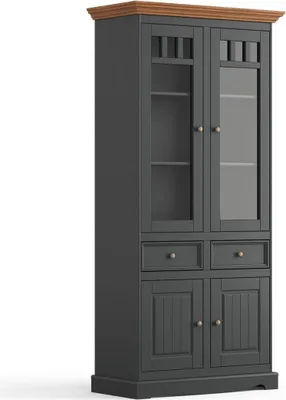 Image de Armoire Système Étagères Salon Vitrine Armoire en verre Étagère en bois