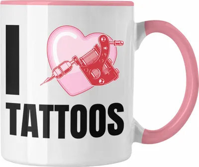 Produktbild von Trendation - I Love Tattoos Tasse Geschenk Tattoowiererin Tattoowierer Geschenkidee Spruch Männer Frauen (Rosa)