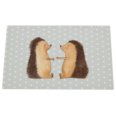 Produktbild von Mr. & Mrs. Panda Schneidebrett Glas Igel Liebe - Grau Pastell - Geschenk, Freundin, Schneideplatte, Glasschneidebrett, Hackbrett, Hochzeitstag, Küchenbrett, Aus, Hochzeit