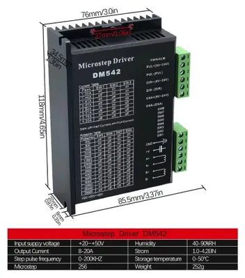 Produktbild von Schrittmotor-Treiber - DM542 - 1 Stück - Mikroschrittbetrieb - DC 20–50 V - 1–5,6 A - 5/24-V-Impulseingang - Schwarz
