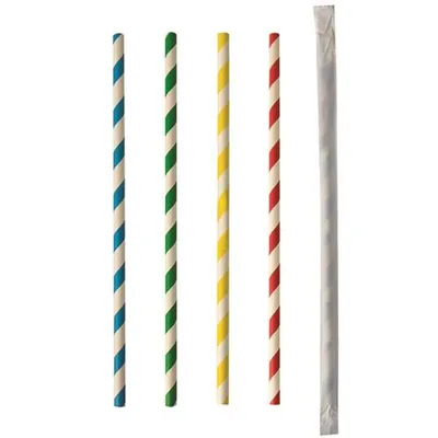 Produktbild von Papstar Papierstrohhalme, einzeln verpackt "pure" Ø 6 mm · 20 cm "Stripes" 10 x 100 Stück
