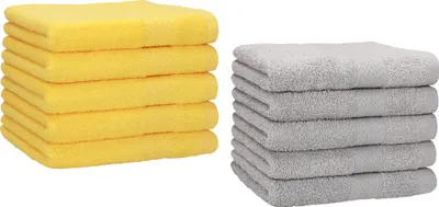 Produktbild von Betz 10 Stück Gästetücher 30x50 cm PREMIUM 100% Baumwolle Set  Farbe: gelb und silbergrau