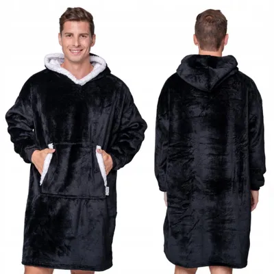 Produktbild von Oversize Deckenpullover XXL - Kuscheldecke mit Ärmeln und Kapuze - Fleece Schwarz