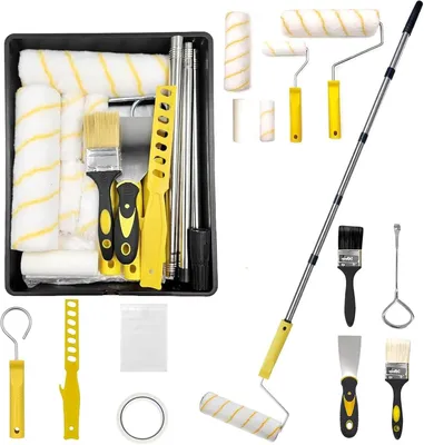 Obrázok produktu pre Súprava maliarskych valčekov 17-dielna, na steny a stropy, 23 cm a 10 cm, 1,5 m predlžocia tyč, so štetcami a