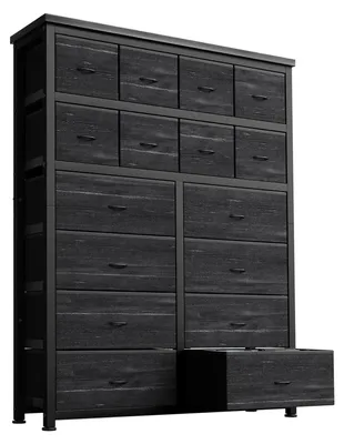 Image de Commode haute en tissu - Commode à 16 tiroirs - Structure métallique - Pour chambre à coucher et dressing - À monter soi-même - Noir