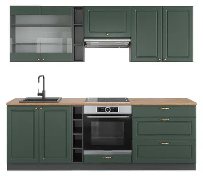 Produktbild von Küchenzeile Vicco Fame-Line Grün-Gold Landhaus/Anthrazit 235 cm , AP Eiche, Model 42287