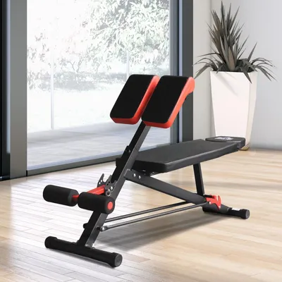 Zdjęcie produktu dla Wielofunkcyjna ławeczka do ćwiczeń z hantlami | Kolor: czarny, czerwony | Wymiary: 57,48 x 25,19 x 28,93 cm