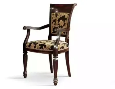 Image de Fauteuil marron, design, pour salon ou salle à manger, en bois, avec assise rembourrée et accoudoirs