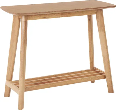 Produktbild von BELIANI Konsolentisch Hellbraun MDF-Platte in Holzoptik mit Holzbeinen Ablage in Lamellen-Optik rechteckig Salon Wohnzimmer Diele Flur Bad Esszimmer