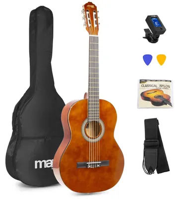 Zdjęcie produktu dla Gitara akustyczna klasyczna - 4/4 - Zestaw startowy - Brązowy - Nylonowe struny - Dla początkujących i zaawansowanych