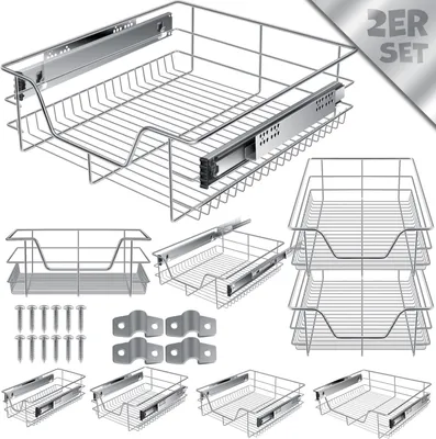 Produktbild von KESSER® Teleskopschublade  Küchenschublade  Küchenschrank  Korbauszug  Schrankauszug  Vollauszug  Schublade, Silber, 2x 50cm