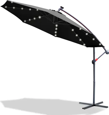 Produktbild von Jopassy Ampelschirm 300 cm mit LED-Beleuchtung, UV-Schutz & Kurbel - Grau