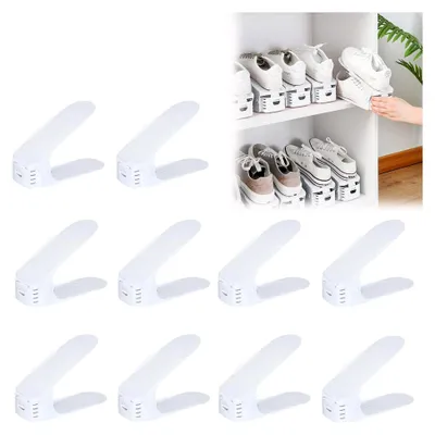 Produktbild von 30 Stück Verstellbare Schuhregale rutschfest Schuhstapler 3 Höhenverstellbar Schuhaufbewahrung Schuhorganizer (30er, Weiß)