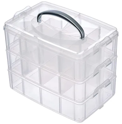 Zdjęcie produktu dla Organizer z przegródkami - 17 przegródek - 23,1 x 15,6 x 18,5 cm - Przezroczysty - Pudełko do sortowania drobiazgów