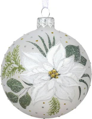 Produktbild von Weihnachtskugeln Glas 8cm Weihnachtsstern Motiv 6er Set Winterweiß