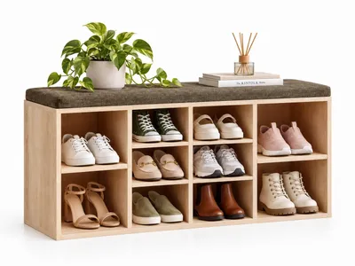 Image de Armoire À Chaussures Avec Siège Banquette Moderne Chêne Sonoma Loft 104 Cm