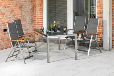 Produktbild von Merxx Gartenmöbelset "Ferrara" 5tlg. - Edelstahlgestell mit Textilbespannung grau und Akazie - 50372-309