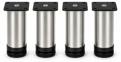Obrázek produktu pro Nohy na nábytek, 120 mm, sada 4 kusů [S MOŽNOSTÍ ÚPRAVY VÝŠKY], nerezové nohy na skříně, nastavitelné, kartáčovaná ocel, stříbrná barva