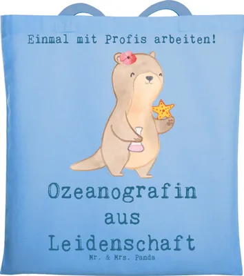 Produktbild von Mr. & Mrs. Panda Jutebeutel Ozeanografin Leidenschaft - Sky Blue - Geschenk, Lustig, Tasche, Shopping, Schultasche, Laptoptasche, Studium, Meeresbiologe, totebag, Spruch