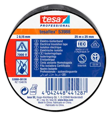Image de 10 Ruban Isolant Homologué Noir 25m X 25mm 53988 Tesa