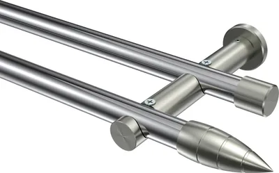 Produktbild von Interdeco Gardinenstange / Vorhangstange Chrom / Edelstahl-Optik, Typ Platon Samanto (Rillenpatrone) ohne Ringe, 20 mm Ø 2-läufig, 220 cm