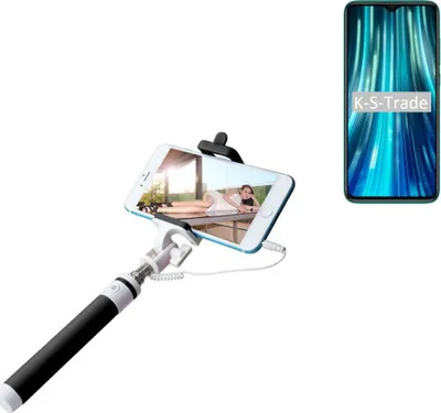 Produktbild von K-S-Trade Selfie Stick kompatibel mit Xiaomi Redmi Note 8 Pro Selfiestick kabelgebunden Monopod mit Kabel Stab Stange Selfportrait Handheldstick