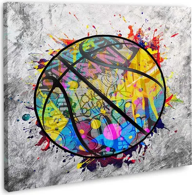 Produktbild von Leinwandbild Wandbild Kunstdruck XXL Wanddeko Basketball Graffiti Style: 150x150x4cm