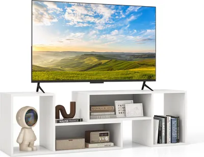 Obrázek produktu pro COSTWAY 2-dílný televizní stolek, minimalistické zábavní centrum pro 50, 55 a 60palcové televizory Televizní stolek s volnou kombinací Bílá