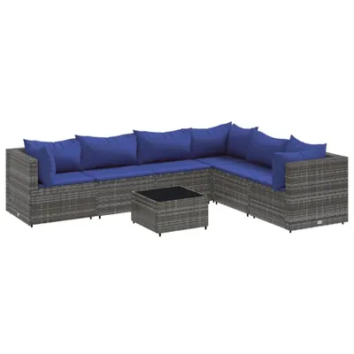 Produktbild von 7-tlg. Garten-Lounge-Set mit Kissen Grau Poly Rattan