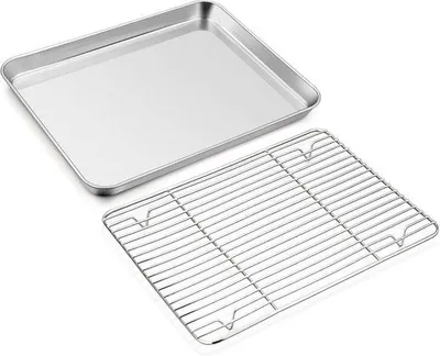 Produktbild von Famanu Backblech mit Kühlrost - Für gesundes Backen - 40,5 x 30,5 x 2,5 cm
