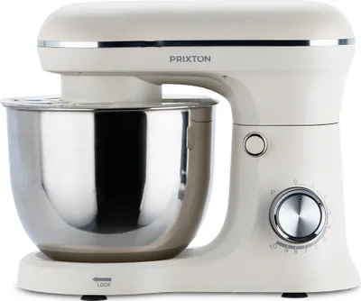 A cream-colored stand mixer from Prixton is shown against a white background.