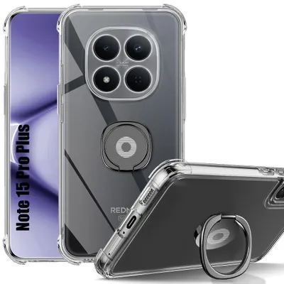 Image de Coque pour Xiaomi Redmi Note 15 Pro Plus 5G, Protection Antichoc Transparent avec Support Noir