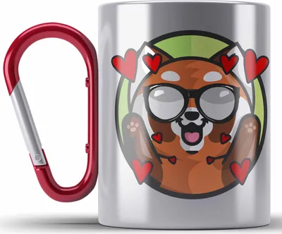 Produktbild von Trendation - Love Panda Edelstahl Tasse Karabiner Kinder Geschenkidee für Jungs Mädchen Lustige Grafik Jungen (Rot)