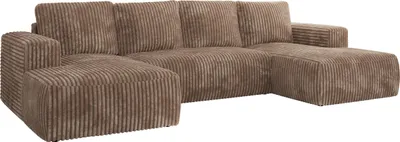 Produktbild von MKS MEBLE Sofa mit Schlaffunktion - Ecksofa mit Schlaffunktion und Bettkasten - Sofa 5 Sitzer - Schlafsofa - Couch - Schlafsofa mit Bettkasten - Trentino U - Braun Cord