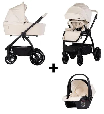 Produktbild von Chipolino Kombikinderwagen 3 in 1 Prestige Babywanne Rucksack i-Size Babyschale beige-schwarz