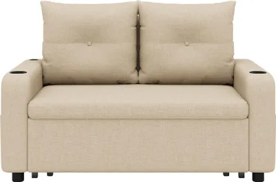 Produktbild von Merax 3-in-1 Schlafsofa mit ausziehbar, Schlaffunktion, Doppelsofa mit Kissen, USB & Getränkehaltern, Bettsofa für kleine Wohnungen, Beige