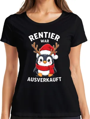 Produktbild von Rentier war t Weihnachten süßer Pinguin Santa Hut Damen T-Shirt, Schwarz, M
