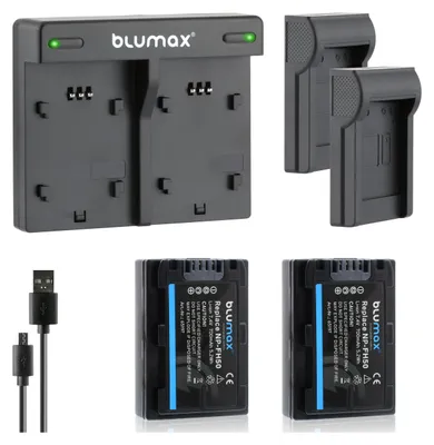 Produktbild von 2x Akku + Lader für Sony NP-FH50 NP-FH60 NP-FH70 NP-FH100 Alpha A390 700 mAh