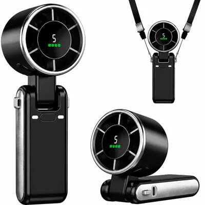Produktbild von Turbo-Handventilator,Tragbarer Ventilator mit 5 Windstufen,LED-Display,4000mAh Akku,Mini Kühlventilator 180° Faltbarer,Type C,Leise