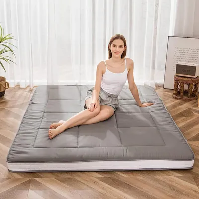 Productafbeelding van Futonmatras, gewatteerde Japanse vloermatras, gewatteerde bedmatras, extra dik, opvouwbaar, ademend, vloerbed, logeerbed voor camping of bank, turquoi