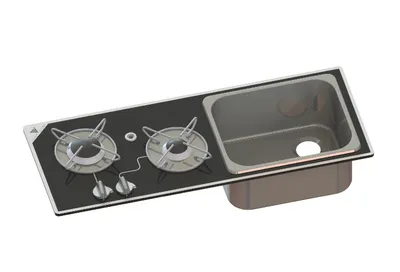 Produktbild von Einbau Spülbecken & Kochfeld/Gasherd/Herdplatte Edelstahl Kombination Boot Wohnmobil Größe: Spülbecken eckig / zweiflammig