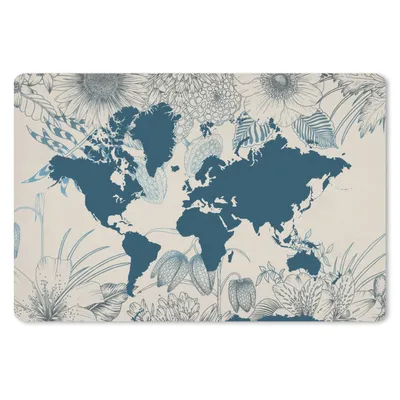 Produktbild von MuchoWow® Schreibtischunterlage Weltkarte - Blau - Blumen 60x40 cm - XXL Mauspad - Großes Mauspad
