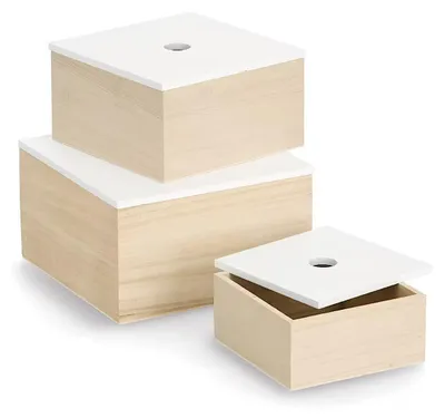 Produktbild von ZELLER 15148 Aufbewahrungsboxen-Set 3 tlg. aus Holz, weiß/natur ca. 24 × 24 × 14 cm