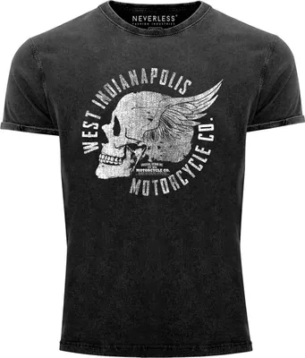 Produktbild von Cooles Angesagtes Herren T-Shirt Vintage Totenkopf Skull Wings Used Look Slim Fit Neverless® schwarz S