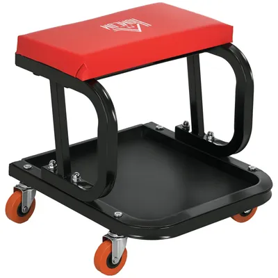 Image de Tabouret d'atelier mobile - Siège pour mécaniciens - Sur roulettes - Rangement à outils - Réglable en hauteur - Pivotant - Capacité de charge jusqu'à 100 kg - Rouge