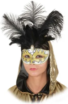 Produktbild von O46055 gold-weiß Feder schwarz Damen Herren Venezianische-Barock-Rokoko Maske Halbmaske