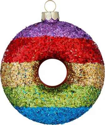 Produktbild von Christbaumschmuck Glas 10cm Donut Figur in Regenbogen Farben