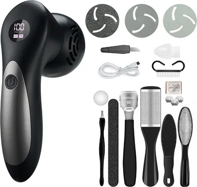 Produktbild von ZELURXX Elektrischer Pediküre, Fußpflege Set, 13 Zubehörteile, Hornhautentfernung, Ganzkörperwäsche, USB aufladbar, Digitalanzeige, 15,5 x 8,5 x 6 cm