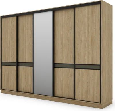 Produktbild von Meblast | Schrank 5D/340; Geölte Eiche mit 1 Spiegel (schwarze Beschläge) - Premium-Beschläge | Klassisch,