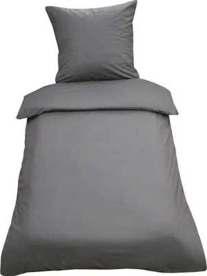 A grey duvet cover and pillowcase set.